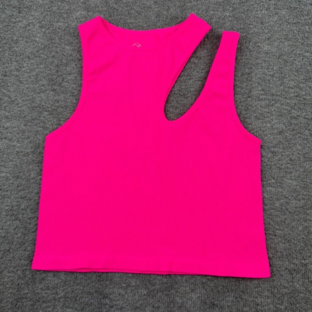 Suzette Collection Tank Top Women's O/S Pink Ribbed Cutout Asymmetrical Crop Top